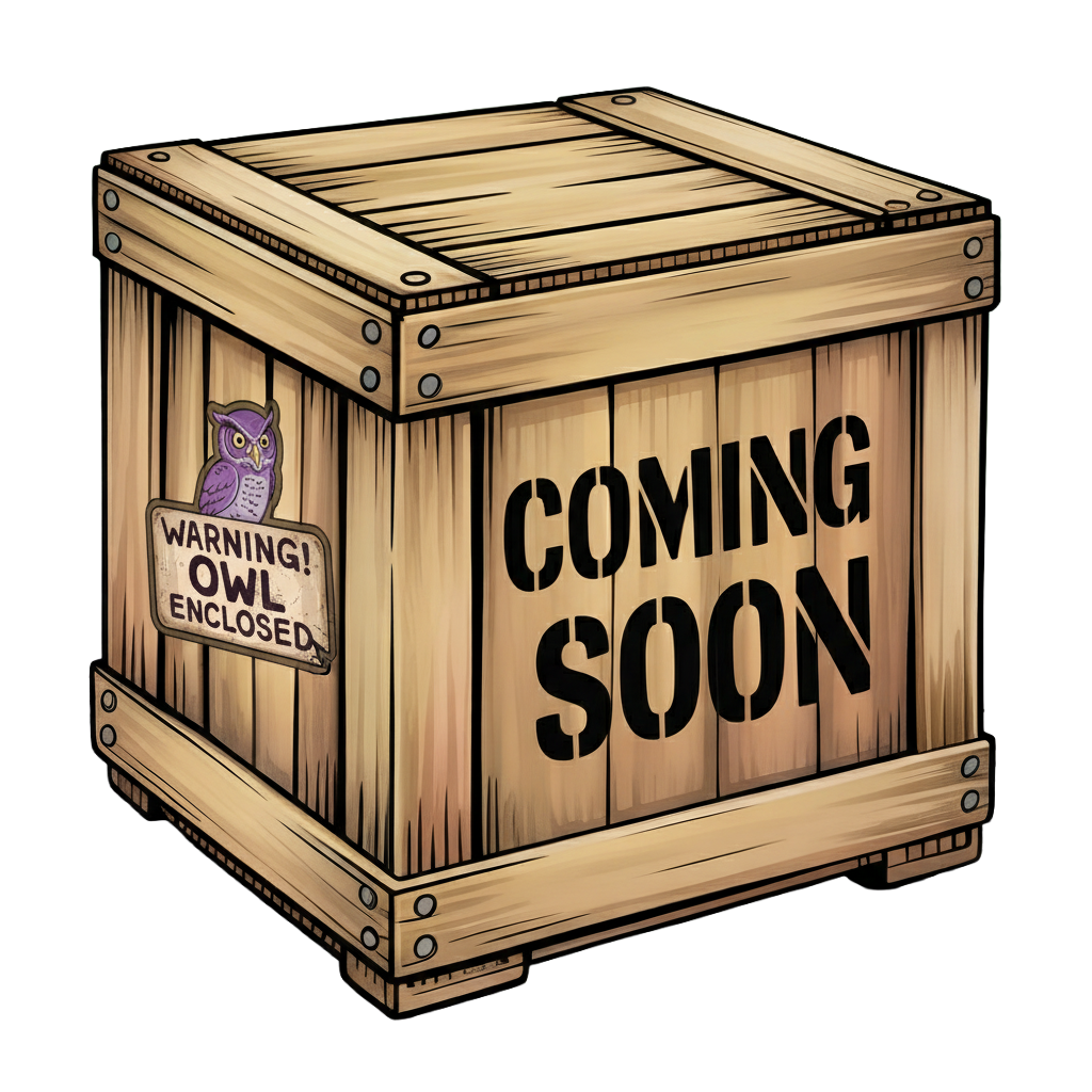 A wooden crate with "coming soon" written on it.
